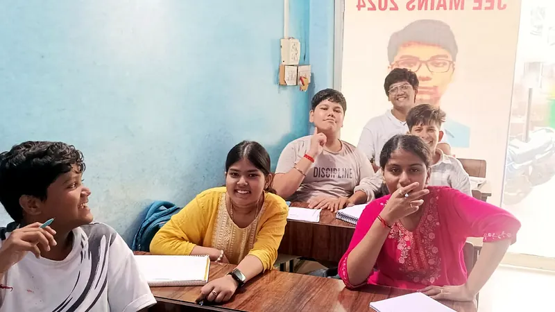 Students smiling during a lesson at the centre